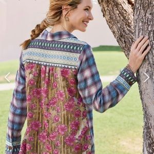 Soft Surroundings Plaid and Geometric Design Shirt